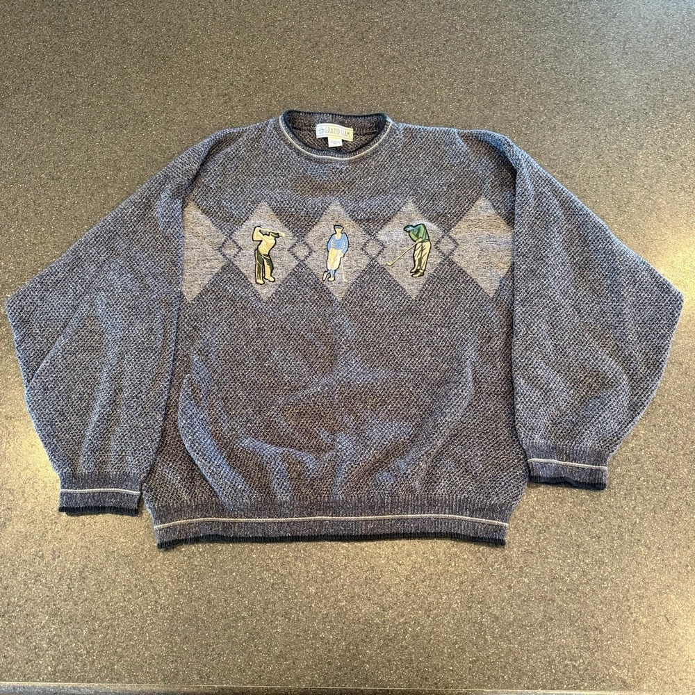 Vintage Grand slam‎ Embroidered Blue Golfers Sweater Size XL